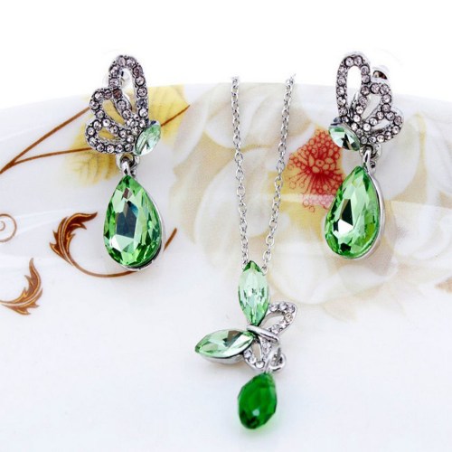 Butterfly Jewelry Set Necklace  Earrings green